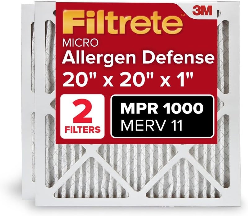 FILTRETE 20x20x1 AC Furnace Air Filter, MERV 11, MPR 1000, Micro Allergen Defense, 3-Month Pleated 1-Inch Electrostatic Air Cleaning Filter, 2 Pack (Actual Size 19.719 x 19.719 x 0.84 in) - Image 1